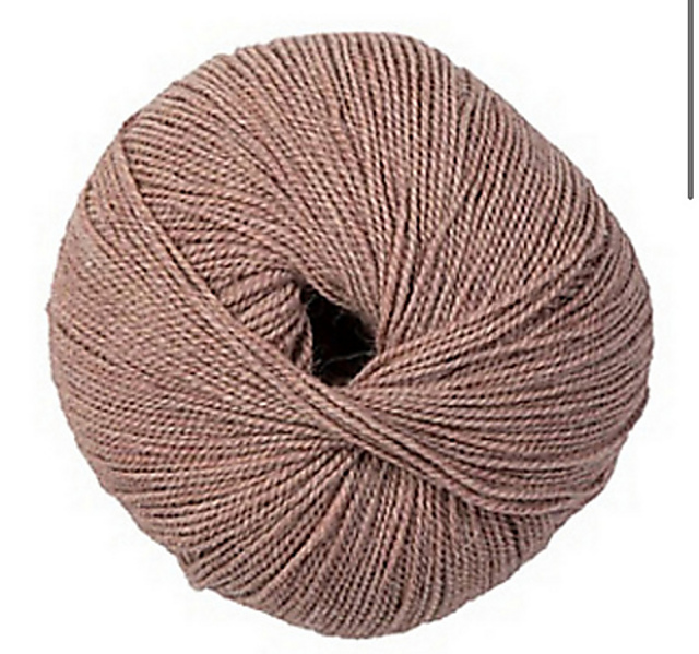 A ball of soft, pinkish-brown yarn, neatly wound.